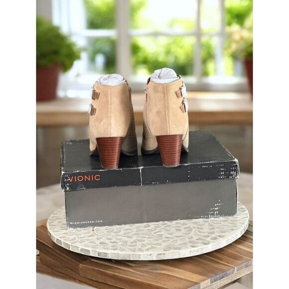 Vionic Aloft Chryssa Orthotic Booties Women’s 9.5 Peep Toe Block Heel Shoes - Picture 10 of 13